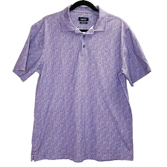 Bugatchi Oooh Cotton Purple Ditsy Micro Floral Polo 8 way stretch Large - Picture 1 of 10